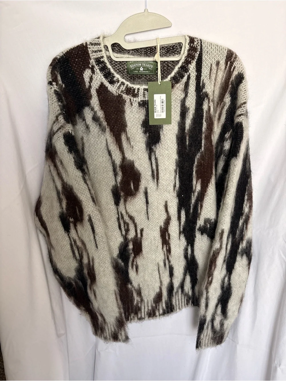 NWT Denim Tears Camo Mohair Crewneck 'White' Size L - Picture 1 of 7